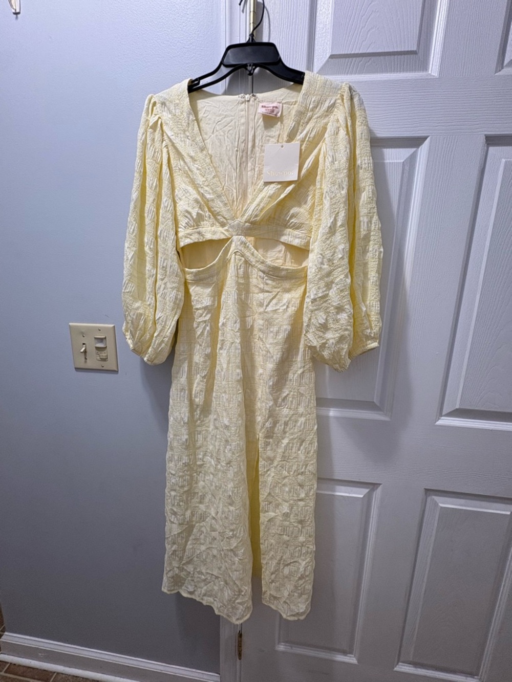 Showpo Tabatha Dress In Cream Check Textured Cutout Midi Dress Size US 2 NWT
